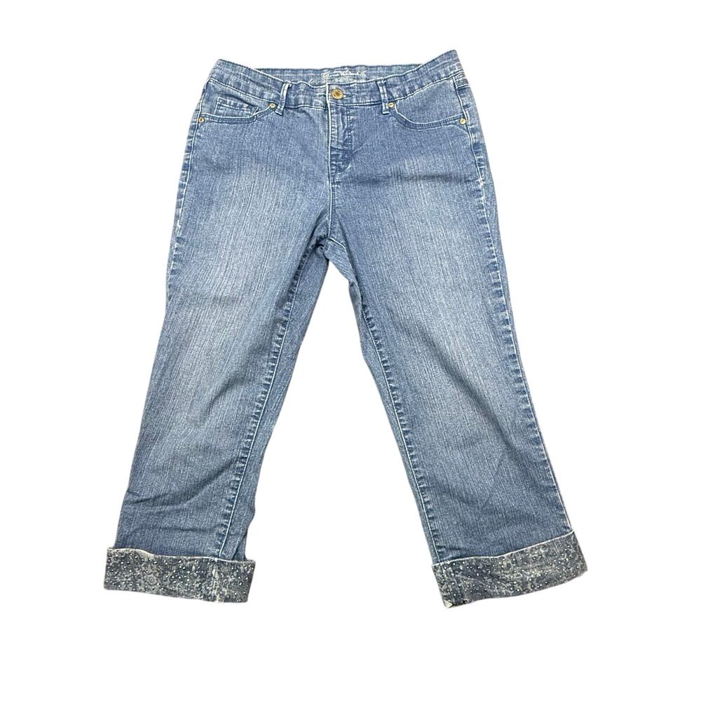 Gloria Vanderbilt Jordyn Capri Jeans Size 8‎ Embellished Cuffs Slimming Effect